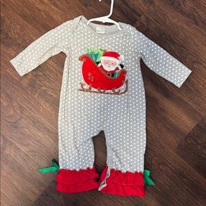 Mud Pie Gray and Red Santa Sleigh Footie